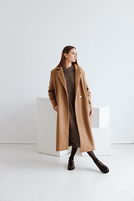 manteau long laine camel femme