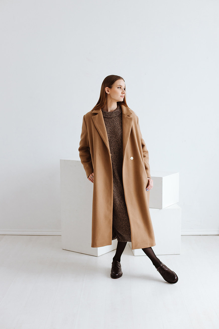 Camel Long Pure Wool Coat for Woman,fit Style Double Camel Long Pure Wool Coat for Woman,fit Style Double