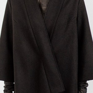 Japanese Haori style wool blazer for women, Kimono style open front wool jacket,Minimalist cropped cape, Wrap wool coat, 100% wool image 4