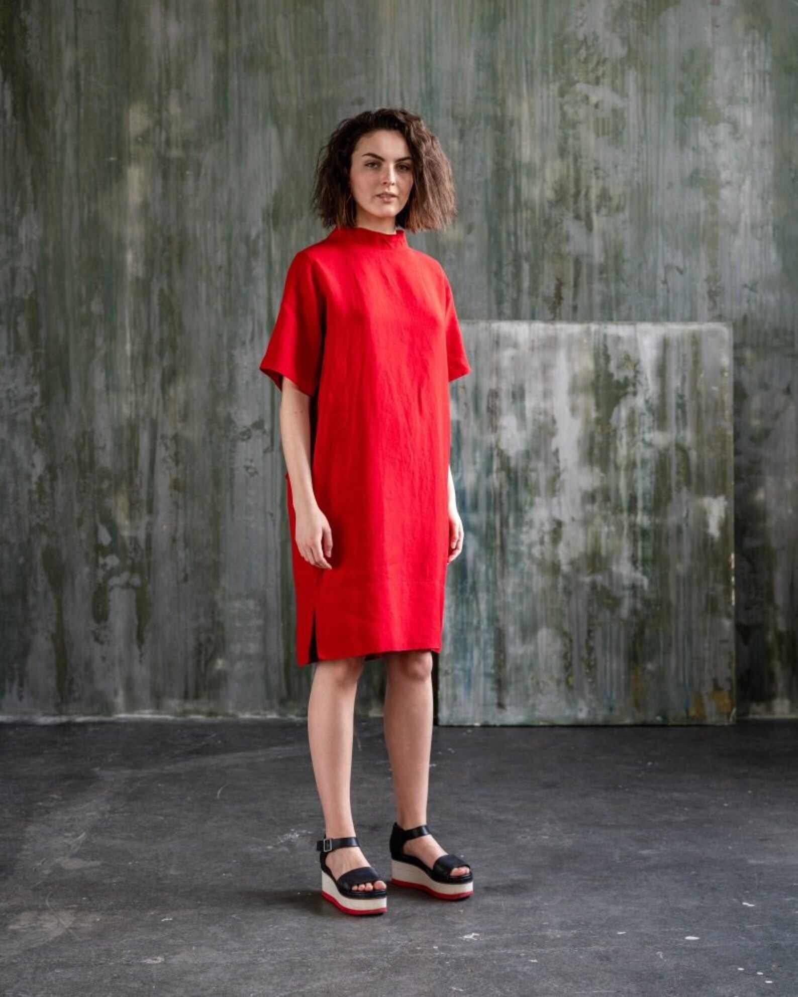 Linen Loose Dress for Women Minimalist Japanese Linen Red Etsy UK