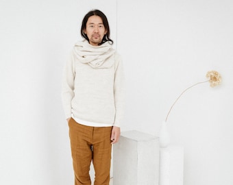 White men's winter sweater jumper, merino blend jacket, RIKU knitted man's wear, man's clothing for chilly winter days