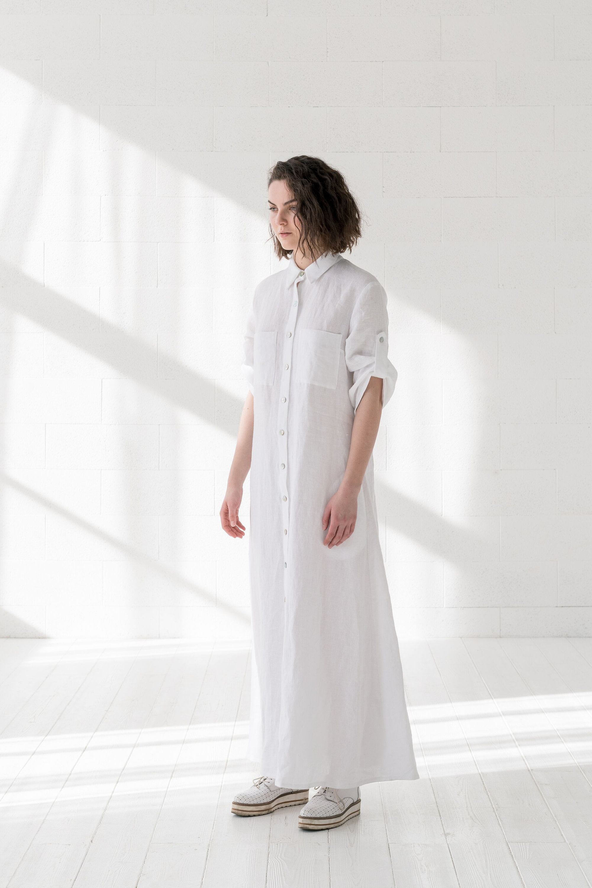Maxi White Linen Shirt Dress for Wedding Minimalist Summer Etsy