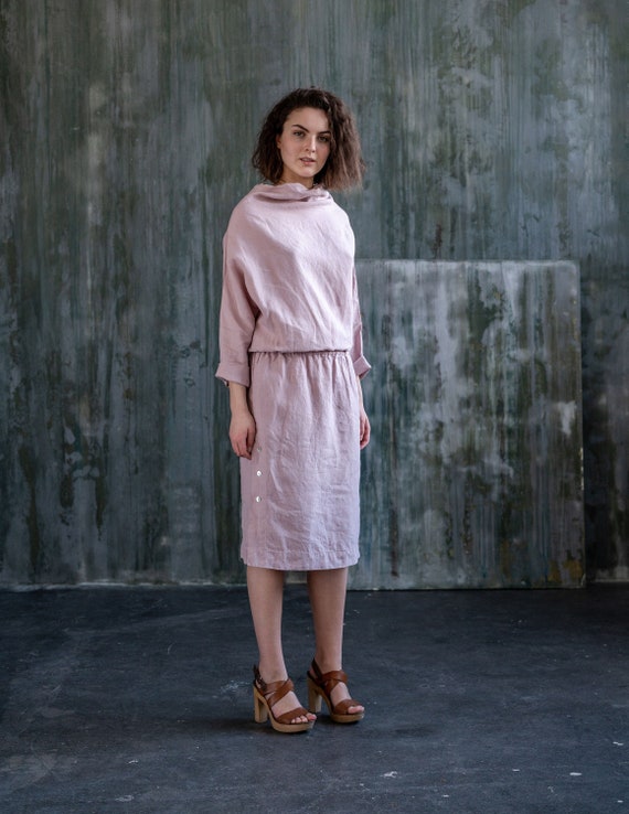 Blush Linen Dress Wedding Guest Dress Pale Rose Linen Dress Etsy