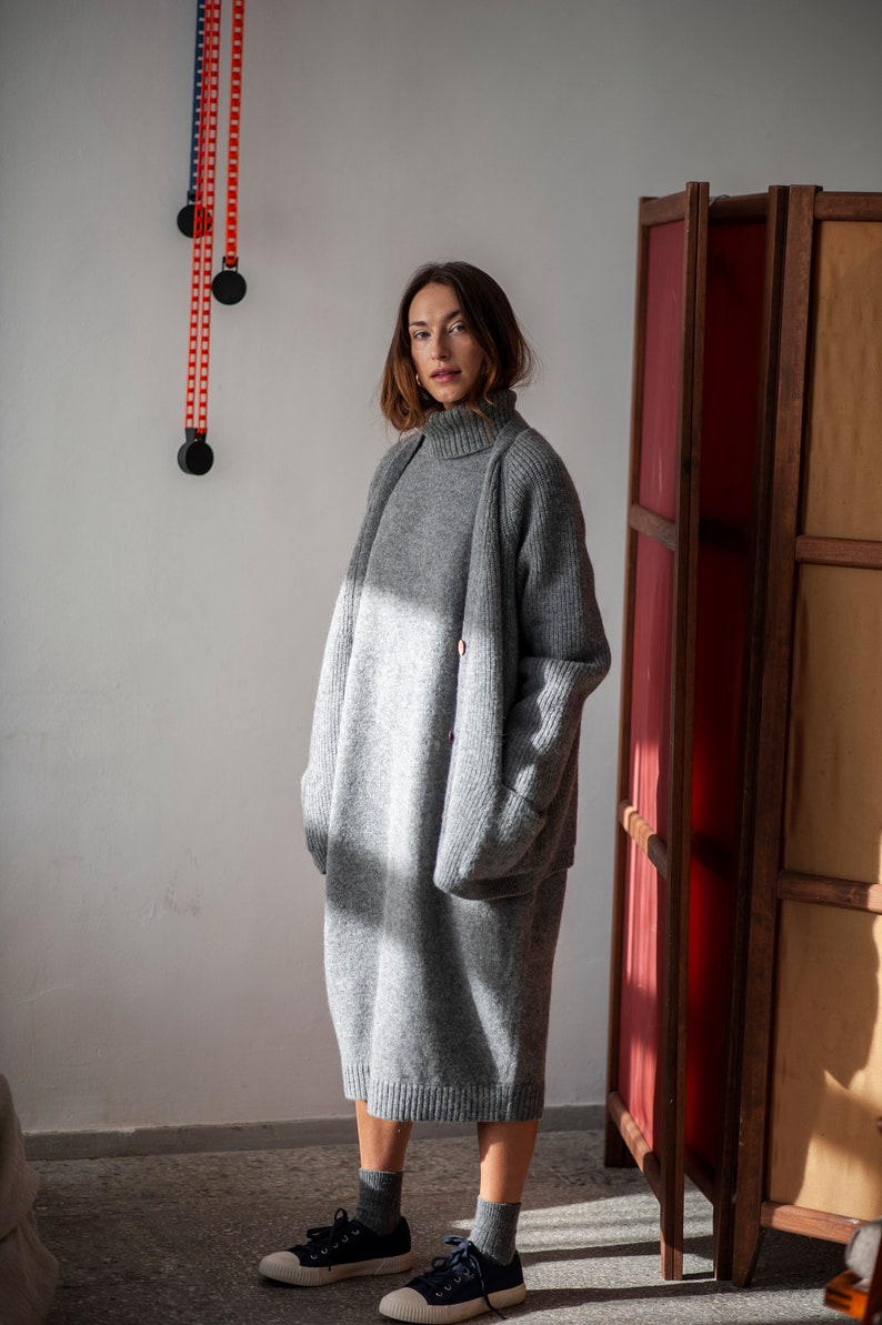 Minimalist merino wool dress with a turtleneck