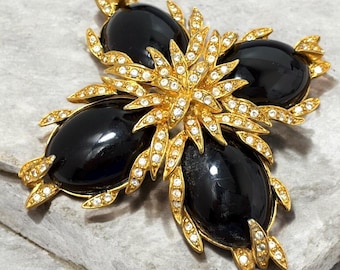 Joan Rivers Black Cabochon & Crystal Statement Brooch