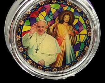Pope Francis & Jesus Silver-tone Pillbox