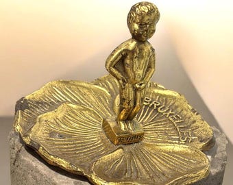Vintage Brussels Manneken Pis Brass Trinket Dish–Ring Holder