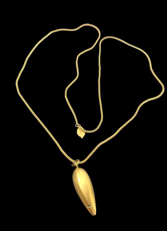 Signed Celia Landman Satin Gold-Tone Abstract Pendant Necklace