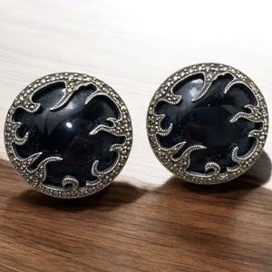 Judith Jack Sterling Silver Marcasite & Onyx Earrings