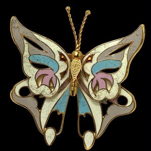 Vintage Gold-Tone Enamel Butterfly Brooch