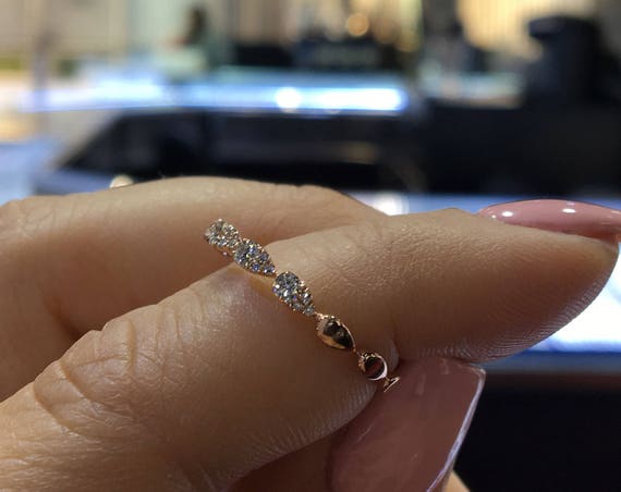 14K Rose Gold Art Deco Antique Style Half Eternity Band Stackable Band Anniversary Band Wedding Band Yellow Gold Rose Gold Platinum 18K