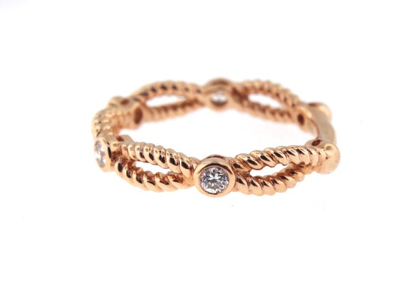 14K Rose Gold Diamond Infinity Band Criss Cross Band Stackable Band Anniversary Band Wedding Band Engagement Band Yellow Gold White Gold 18K
