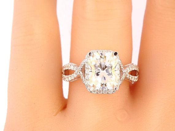 18K White Gold Diamond and 9MMx7MM Radiant Forever Brilliant oissanite Engagment Ring Wedding Ring Anniversary Ring Art Deco Infinity Ring