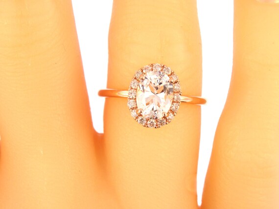 14K Rose Gold Diamond Oval Shape Diamond Engagement Ring Wedding Ring Art Deco Ring Antique Promise Ring Classic Halo Yellow Gold White Gold