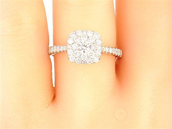 14K White Gold Cushion Cut Cluster Diamond Engagement Ring Wedding Ring Anniversary Ring Art Deco Ring Antique Ring Yellow Gold Rose Gold
