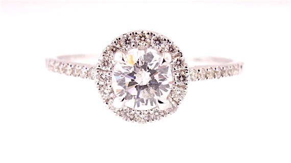 14K White Gold Round Brilliant Halo Cluster Engagement Ring Art Ring Antique Wedding Ring Promise Ring Bridal Ring Solitaire Ring Rose Gold