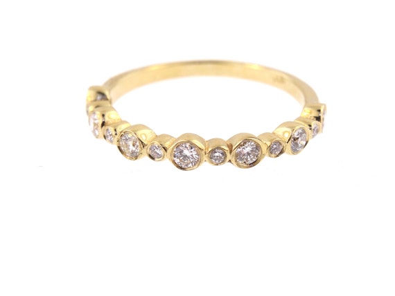 14K Yellow Gold Bezel Set Half Eternity Band Stackable Band Wedding Band Anniversary Band Promise Ring Rose Gold White Gold Art Deco 18K