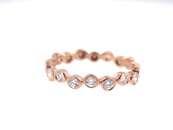 14K Rose Gold Bezel Set Diamond Band Anniversary Band Wedding Band Stackable Band Promise Ring Yellow Gold White Gold Rose Gold Fashion 18K