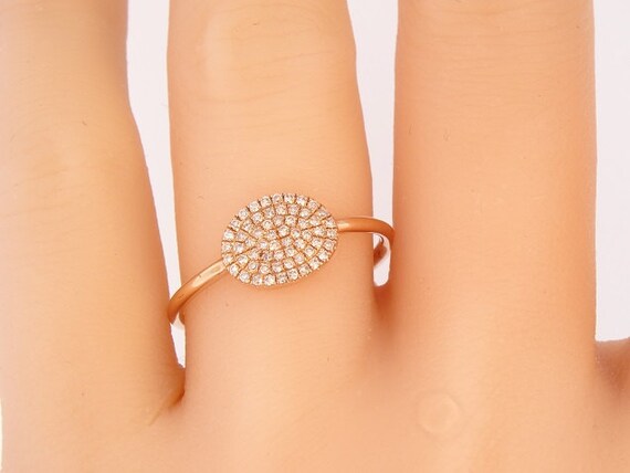 14K Rose Gold Oval Shape Pave Band, Wedding Band, Promise Ring, 18K, Engagement Band, Fashion Ring, Anniversary Band Yellow Gold White Gold,