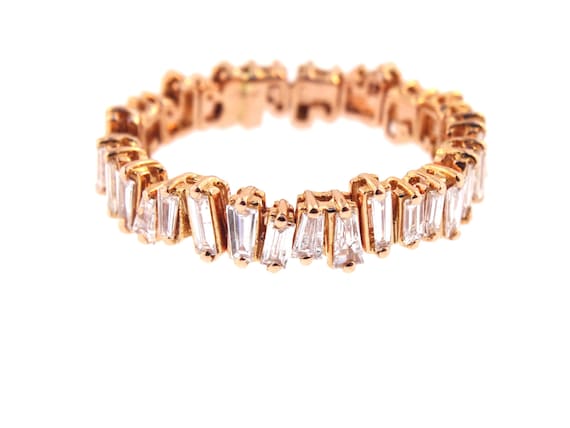 14K Rose Gold Art Deco Diamond Baguette Band Wedding Band Anniversary Band Antique Band Stackable Band Promise Band White Gold Yellow Gold