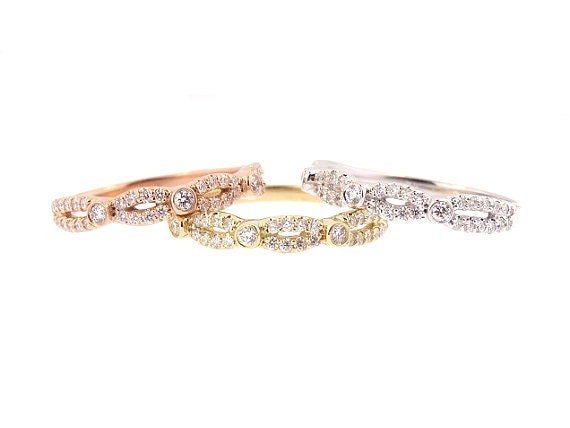 14K Tri Color Eternity Infinity Band Anniversary Band Wedding Band Promise Ring Stackable Ring Yellow Gold Rose Gold White Gold Platinum 18K