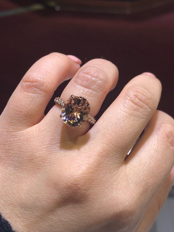 14 Karat Rose Gold Diamond Oval Shape Morganite Under Halo Wedding Ring Engagement Ring Promise Ring Anniversary Ring White Gold Yellow Gold