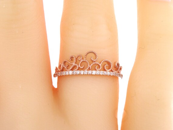 14K Rose Gold Diamond Crown Ring Fashion Ring Right Hand Ring Promise Ring Princess Ring Anniversary Band Wedding Band White Gold Yellow