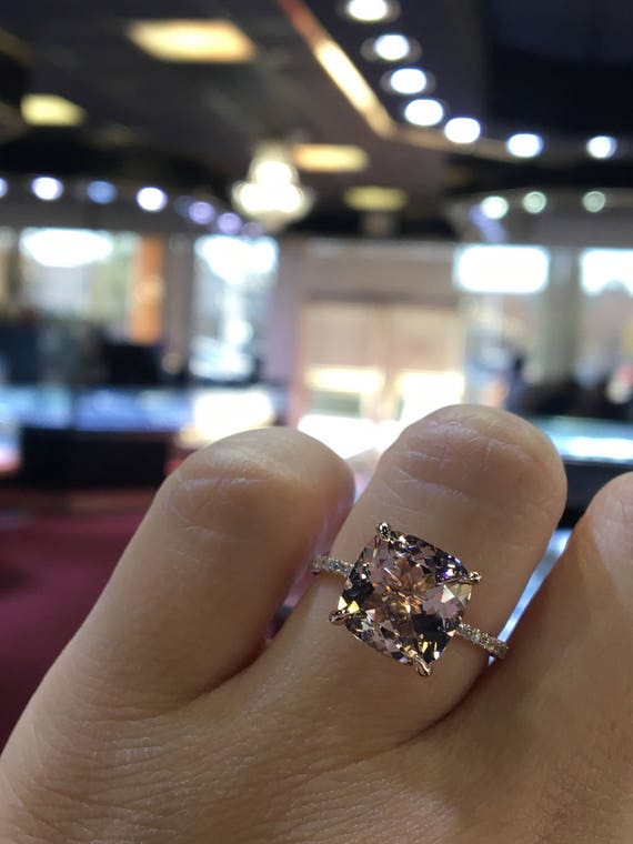 14 Karat Rose Gold Diamond Cushion Cut Morganite Double Under Etsy