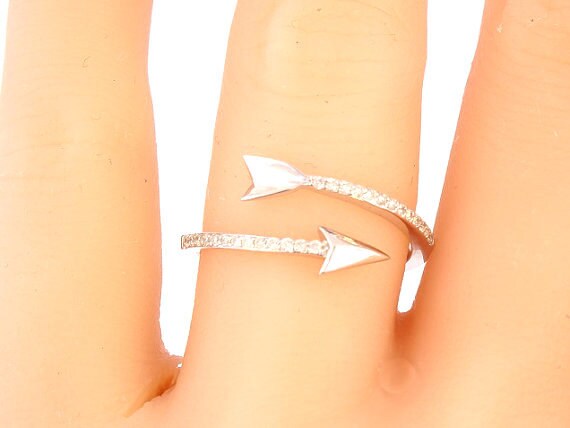 14K White Gold Diamond Arrow Band Anniversary Band Fashion Band Wedding Band Promise Ring Stackable Band Yellow Gold Platinum 18K - SJ550AR