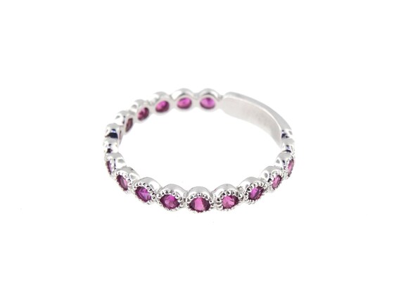 14K White Gold Natural Pink Sapphire 3/4 Eternity Bezel Set Band Anniversary Band Birthstone Band Art Deco Band Stackable Band Antique Rose