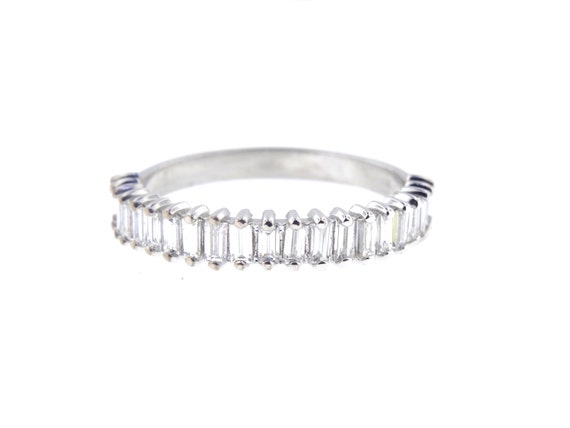 14K White Gold Art Deco Diamond Baguette Prong Band Wedding Band Anniversary Band Antique Band Stackable Band Angled Rose Gold White Gold
