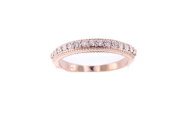 14K Rose Gold Prong Set Art Deco Diamond Band Wedding Band Anniversary Band Promise Ring Antique Ring Stackable Band Yellow Gold White Gold