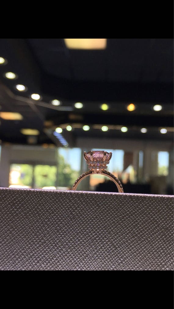 14 Karat Rose Gold Diamond Round Brilliant Shape Morganite Double Under Halo Wedding Ring Engagement Ring Promise Ring Anniversary Ring