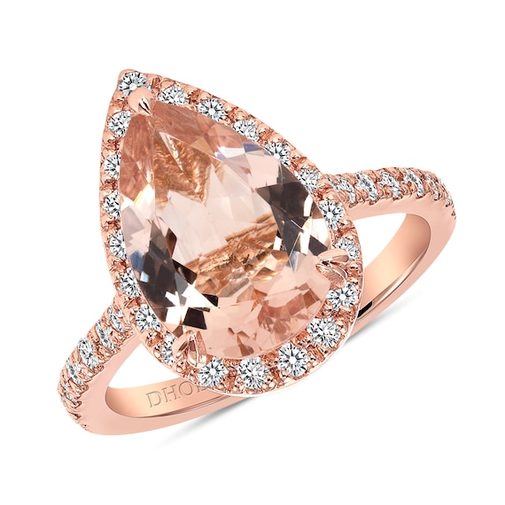 14K Rose Gold Natural Morganite and Diamond Halo Ring Pear Shape Art Deco Antique Engagement Ring Birthstone Ring Promise Ring White Gold