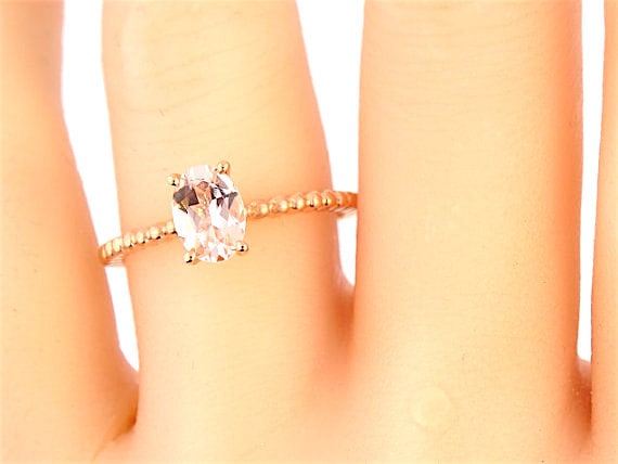 14K Rose Gold Oval Shape Morganite Engagement Ring Wedding Ring Promise Ring Birthstone Ring Art Deco Ring Solitaire Ring Yellow White Gold