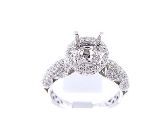 18K White Gold Diamond Halo Antique Engagement Ring 1.00 Carats - SJ4300RH
