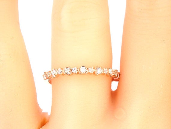 14K Rose Gold Diamond Band Wedding Band Anniversary Band Engagement Ring Promise Ring Stackable Band Art Deco Antique Yellow Gold White Gold
