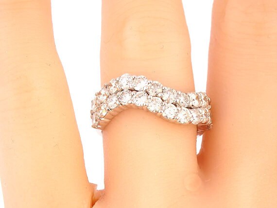 14K White Gold Prong Set Two Row Wedding Band Anniversary Band Promise Ring Stackable Band Curved Band Engagement Band Yellow Gold Rose Gold