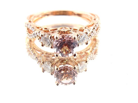 14K Rose Gold Diamond and Natural Morganite Engagement Ring Wedding Ring Art Deco Ring Antique Ring Promise Ring Infinity Ring Yellow White