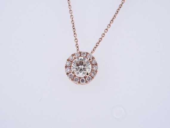 14K Rose Gold Halo Diamond Solitaire Pendant Antique Pedant Yellow Gold White Gold 18K