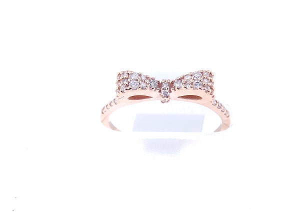 14K Rose Gold Diamond Bow Prong Set Band Wedding Band Anniversary Band Stackable Band Fashion Ring Yellow Gold White Gold 18K