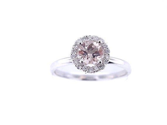 14K White Gold Natural Morganite and Diamond Engagement Ring - SJ844WGMOR