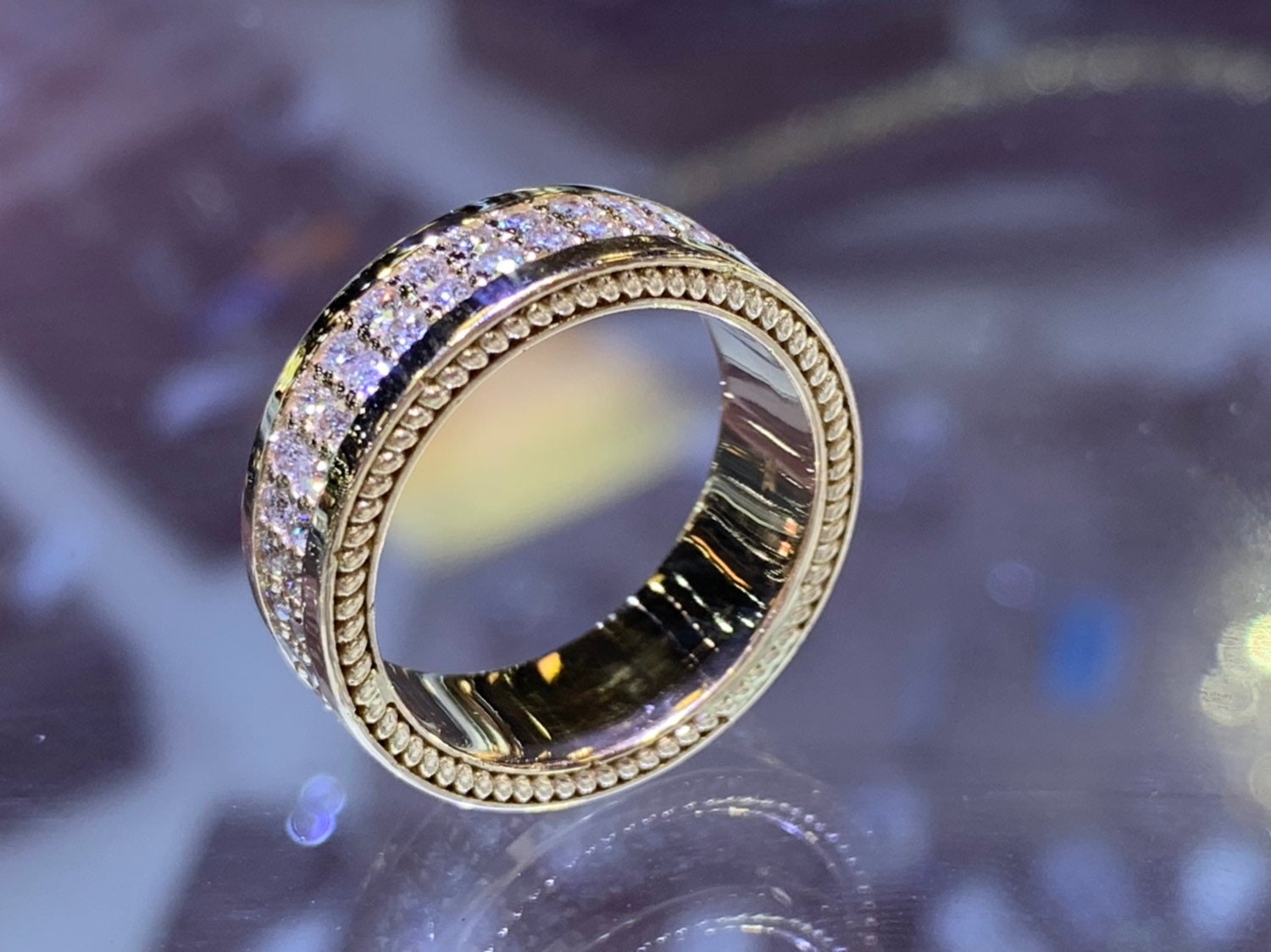 14K Rose Gold Mens Diamond Eternity Band Wedding Ring | Etsy