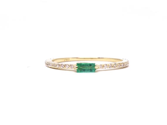 14K Yellow Gold Single Baguette Emerald Diamond Band Wedding Band Anniversary Band Stackable Band Art Deco Band Promise Rose Gold White Gold