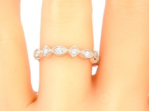14K White Gold Half Eternity Diamond Band Anniversary Band Wedding Band Stackable Band Promise Ring Yellow Gold Rose Gold Platinum 18K - SJ1