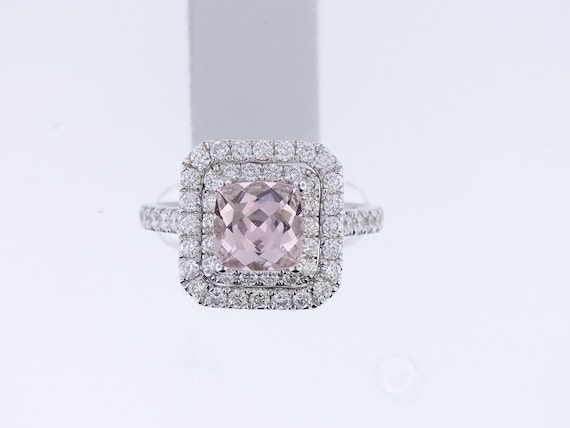 14K White Gold Cushion Cut Natural Morganite Diamond Engagement Ring Halo Classic Wedding Ring Anniversary Ring Bridal Wedding Rose Gold
