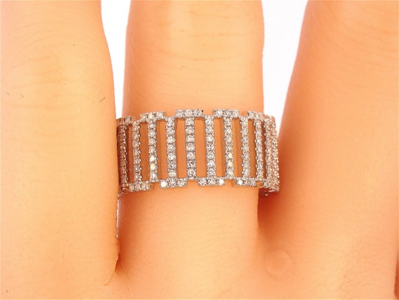 14K White Gold Diamond Band Fashion Band Wedding Band Anniversary Band Right Hand Ring Criss Cross Band Split Shank Rose Gold Yellow Gold