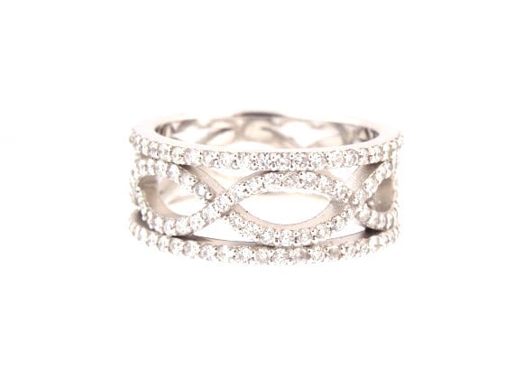 14K White Gold Diamond Infinity Band Criss Cross Band Stackable Band Anniversary Band Wedding Band Engagement Band Yellow Gold Rose Gold 18K