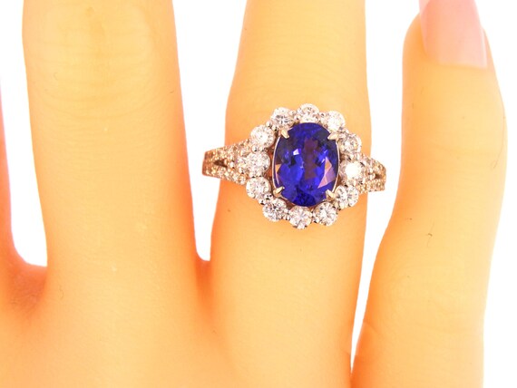 14K White Gold Oval Shape Tanzanite Diamond Engagement Ring Birthday Stone Anniversary Ring Promise Ring Art Deco Antique Yellow White Gold