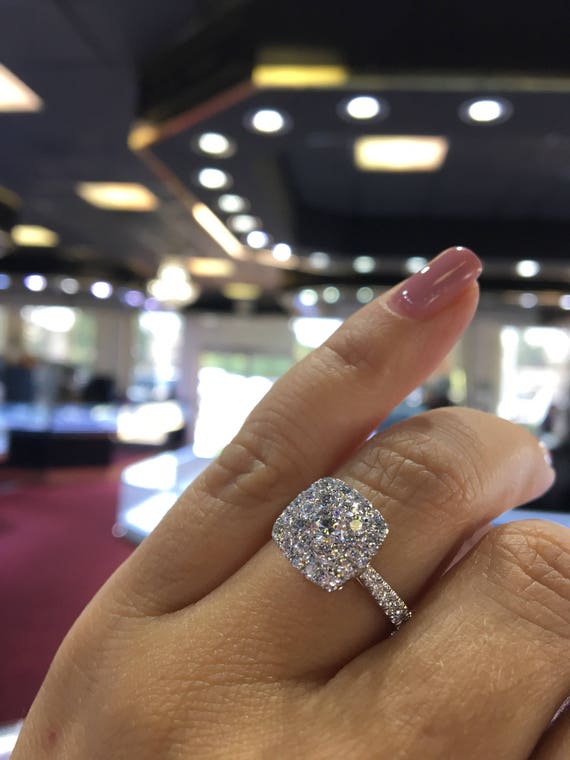 14K White Gold Cushion Shape Halo Cluster Engagement Ring Anniversary Ring Wedding Ring Promise Ring Bridal Ring Solitaire Ring Rose Gold